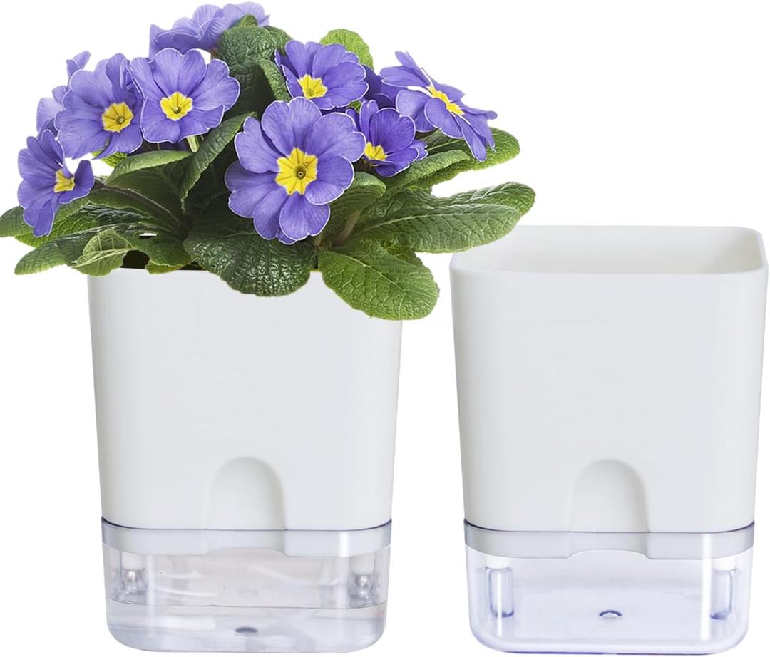 Self Watering Pots for Indoor Plants: African Violet Pots Planter with Visible Reservoir Self Watering Planter for Herb, House Plant Planting (4.25 Inchs)