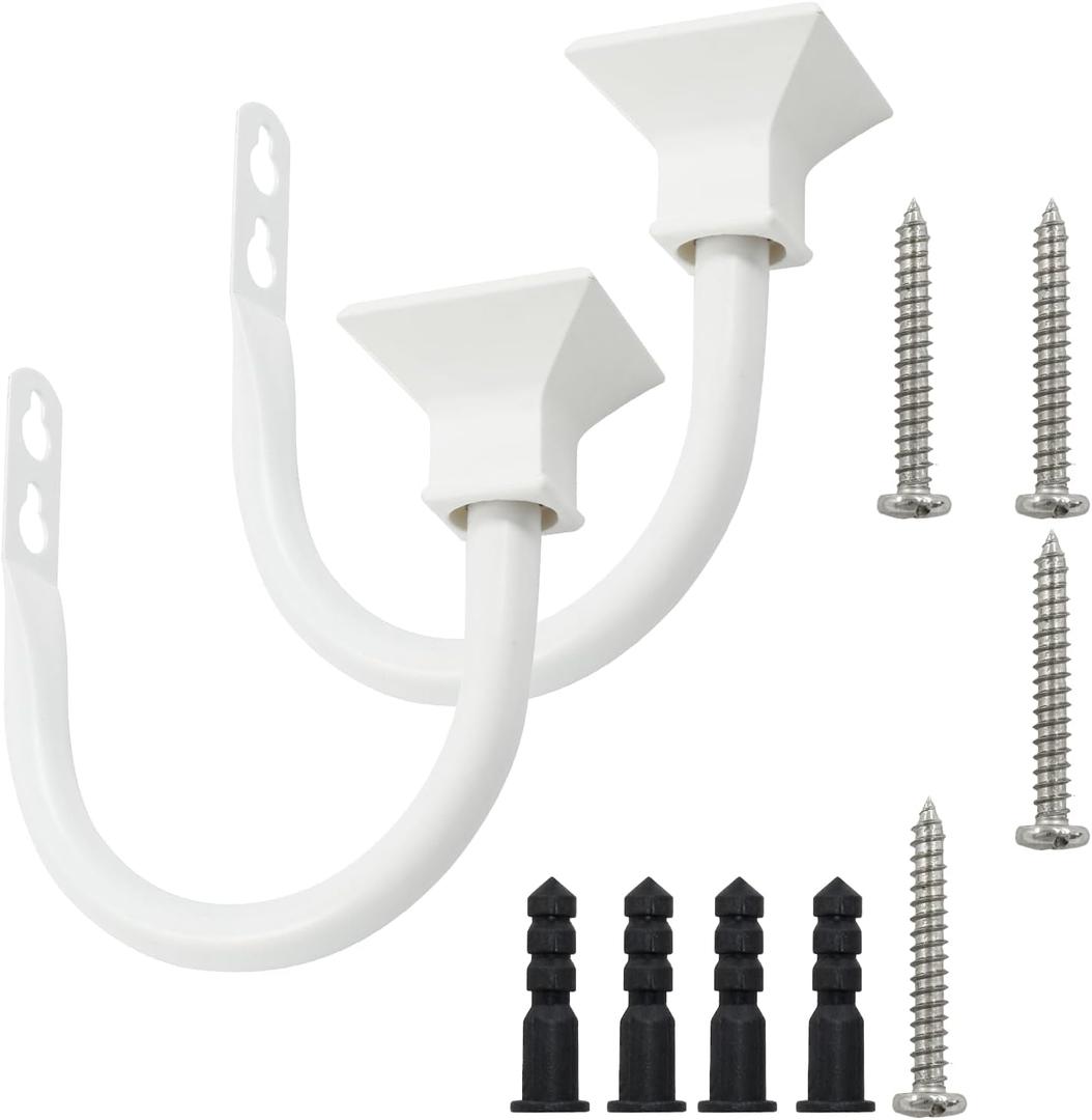 2Pcs White Square Curtain Holdbacks, Metal Decorative Wall Mounted Holdback Window Drapery Hook Tiebacks for Bedroom and Livingroom