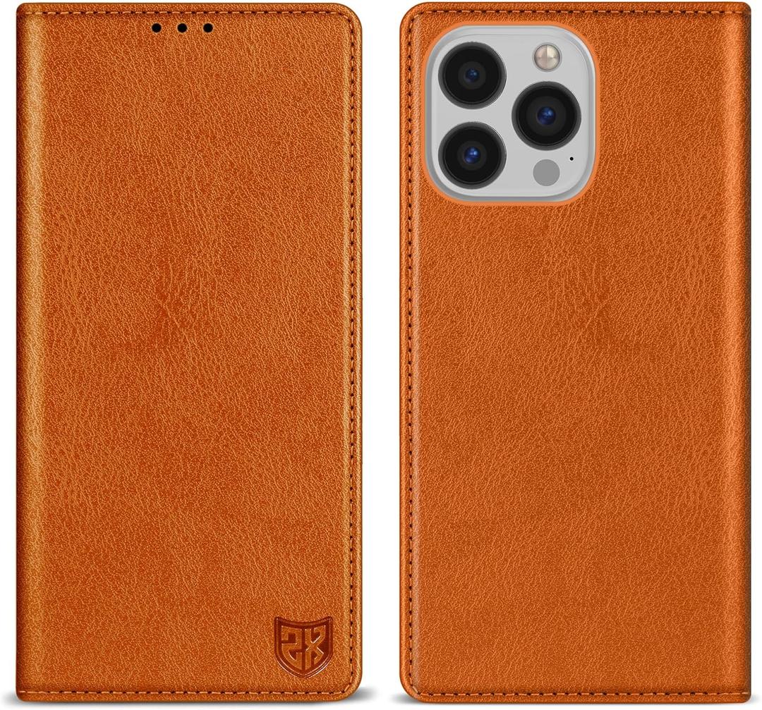 ZZXX for iPhone 13 Pro Wallet Case with [RFID Blocking] Card Slot Stand Strong Magnetic Leather Flip Fold Protective Phone Case for iPhone 13 Pro Case Wallet(Brown-6.1 inch)