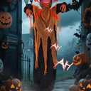 5.9FT Halloween Animatronics Decorations Large Standing Pumpkin Man - Battery Operated Pre Lighting Voice-Controlled Sensing Holiday Pumpkin Decoration