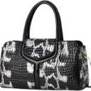 Top handle Satchel bags Shoulder Crossbody Purse Retro Crocodile Hobo Handbag Cluth Purse for Women (M Black White)