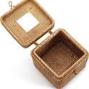 Rattan Square Tissue Box Cover, 5.7" x 5.7" x 5", Decorative Woven Facial Tissue Holder with Hinged Top Lid, Natural Color