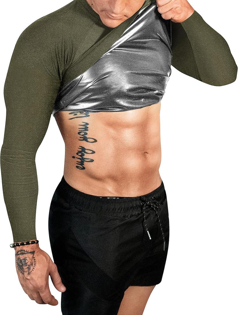 FUXERT Sauna Shirt for Men Long Sleeve Sauna Suit Heat Trapping Workout Shirts Sweat Enhance Vest for Workout Sports, 3XL