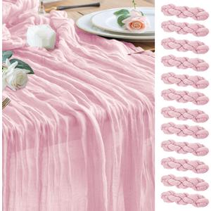 Wokceer 12Pack Pink Cheesecloth Table Runner 10FT Boho Gauze Spring Easter Cheese Cloth Table Runner for Party Rustic Sheer Runners for Baby Bridal Shower Wedding Christmas