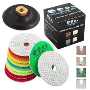 Diamond Polishing Pads 4 inch Wet/Dry Set of 11+1 Backer Pad for Granite Concrete Marble Polishing Plus eBook - Polishing Process Best Practices by POLISHSURF