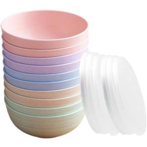 10 Pack Unbreakable Wheat Straw Bowls with Lid, 26 OZ Cereal Bowls for Kitchen, Dishwasher Safe Soup and Salad Bowls, Reusable microwave bowl for Ice Cream,Snack and Fruits