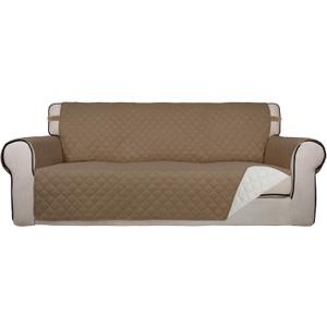PureFit Reversible Quilted Sofa Cover, Water Resistant Slipcover Furniture Protector, Washable Couch Cover with Non Slip Foam and Elastic Straps for Kids, Dogs, Pets (X Large , Camel/Ivory)