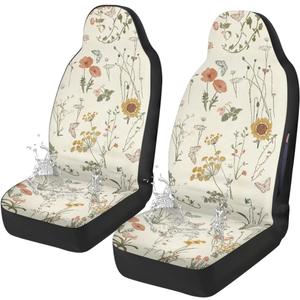 Boho Car Seat Covers Cute - 2PCS Waterproof Front Seat Covers with Car Drying Towel, Airbag Compatible, Universal Fit for Most Vehicle Car Seat Protector for Women SUV Sedans Truck