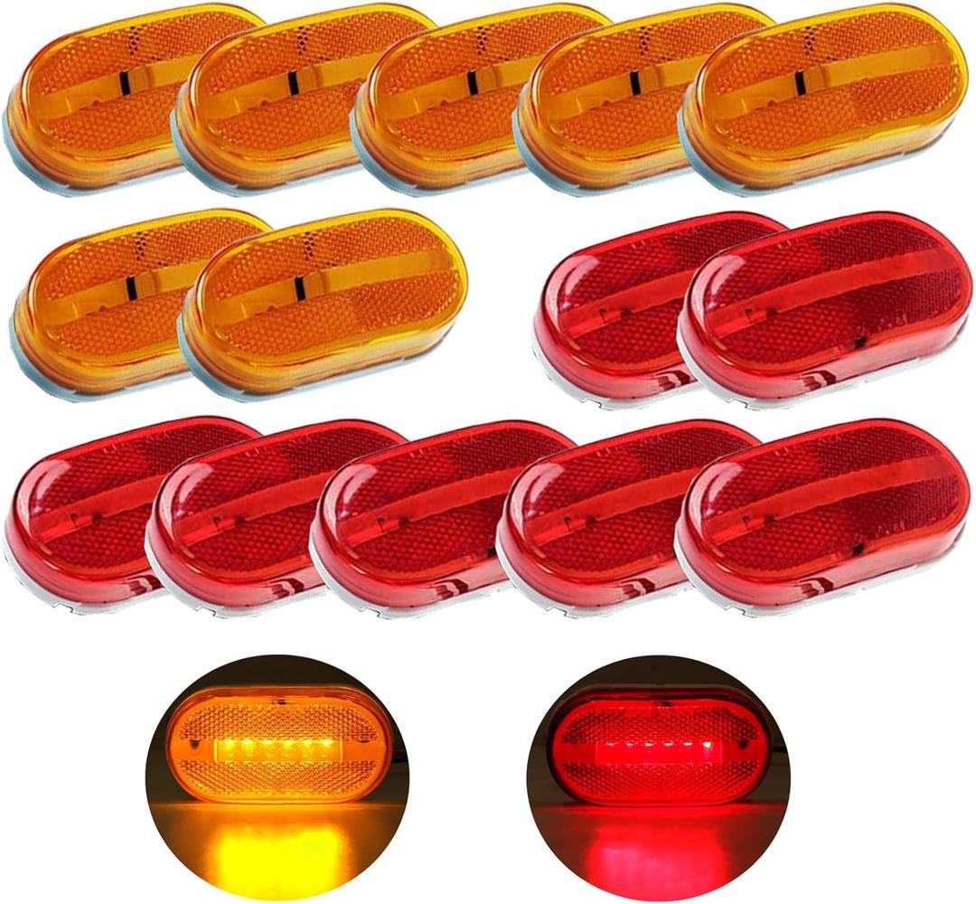 14PCS 4" Rectangle LED Marker Lights for Trailers & RV Exterior, 7 Amber & 7 Red Side Clearance Lights Kit, Waterproof Surface Mount LED Trailer Lights for Truck, Enclosed Trailer, DOT Approved 12V