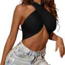SweatyRocks Women's Sexy Crop Criss Cross Halter Tops Sleeveless Tie Backless Summer Going Out Top (Black, S)
