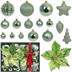 RoseCraft Green Christmas Ball Ornaments, 54 Pack Shatterproof Christmas Ornamnets for Christmas Tree Hanging Decorations Include Flower, for Home Indoor Holiday Party Xmas Decor.