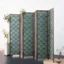 Furnnylane 6 Panel Room Divider Screen and Folding Panel Screen,Double Sided Bamboo Divider for Room Separation,Blue Square,67" H x 94.5" W