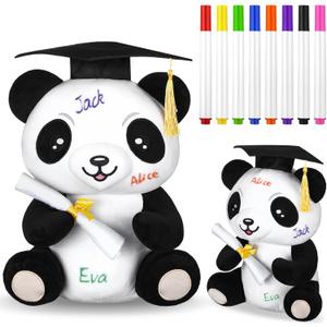 Blueweenly 12 Inch Graduation Autograph Stuffed Animal Panda Bear Plush with Graduation Cap Smooth Fabric Congrats Grad Stuffed Panda Bear with 8 Colored Marking Pens for Graduate Student Party Supply