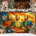 Three Kings Day Banner 71 x 43 Inches Da de Reyes Magos Puerto Rico Flag Wall Hanging, Epiphany Christian Religious Nativity Decor for Home Church Party Three Kings Day Backdrop (Red, White, Blue)
