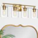 Brushed Gold Vanity Light,4 Light Gold Bathroom Light Fixtures,Bathroom Lights Over Mirror with Clear Glass Shade,Modern Wall Lighting for Mirror Bedroom Vanity Hallway