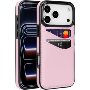 Compatible with iPhone 17 Pro Max Wallet Case for 2 Card Holder Slot Shockproof Soft Cover Case for Women Girls (Hot Pink, iPhone 17 Pro Max 6.9 inch)