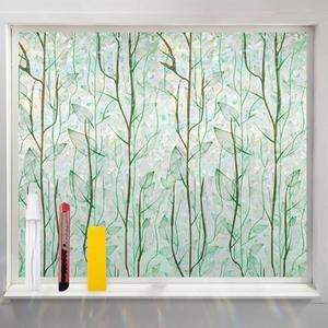 COUNTEWOL Window Privacy Film with Installation Tools Home Decorative Colored Glass Window Stickers Reusable electrostatic Rainbow Stickers (Green Plants, 35.4 x 78.7 in), Pack Of 5