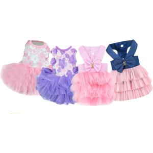 Dog Dresses, Fashion Pet Dog Clothes, Striped Mesh Puppy Dogs Princess Dresses (Purple/Pink(4pack), X-Small)