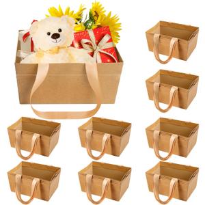 Orchidleaf 32 Pcs Basket for Gifts Empty, 6.5 x 9.8 Inch Kraft Empty Gifts Baskets with Handle, DIY Bulk Empty Gift Basket for Christmas, Party, Valentine's Day, Weddings, Thanksgiving, Graduation