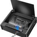 Biometric Gun Safe for Handgun - 3-Way Quick Access Pistol Safe with Fingerprint/Digital Keypad/Key, Large Capacity Gun Lock Box for Home, Bedside Nightstand and Car, Matte Black