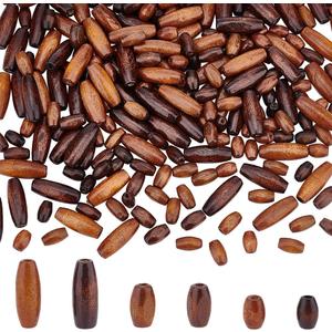 AHANDMAKER 240 Pcs Natural Oval Wood Beads, 6 Style Dyed Wooden Spacer Beads, Tiny Wooden Tube Beads Loose Beads for DIY Craft Necklace Bracelet Earring Jewelry Making, Hole: 2mm