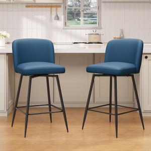 Pellebant 27 Inch Swivel Bar Stools Set of 2 Counter Height Barstools with Back Faux Leather Kitchen Island Chairs for Home Counter Kitchen and Dining Room Furniture, Blue, 2 PCS - 27" Counter Height