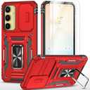 Pack of 2 PhuLok Compatible with Galaxy A55/A35 5G Case with HD Screen Protector,[Slide Camera Cover][Kickstand][Military-Grade] Heavy Duty Protection Samsung A55/A35 5G Case (Red)
