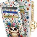 Miss Adola Cute Card Wallet Women - Small Wallets with Keychain Flower Owl RFID Credit Cardholder Aesthetic Fashion Design Coin Purse for Female Ladies Teen Girls