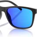 Polarized Sunglasses for Mens Womens - Lightweight Matte Finish Sun Glasses,Line Patterned Sunglass (Black Frame Blue Legs Blue Mirrored Lenses)