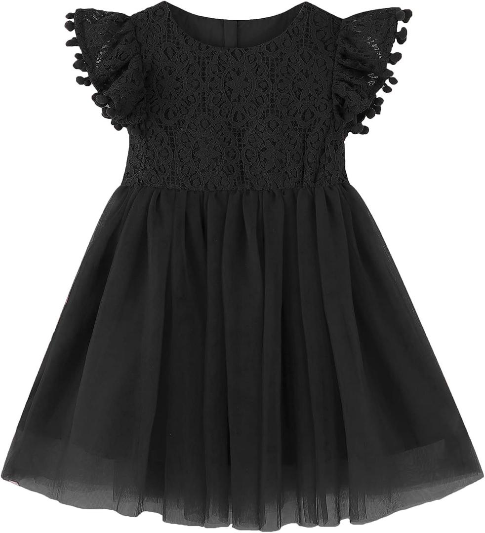 Toddler Girls Lace Dresses Baby Girl Elegant Dress Flutter Sleeve Lace Party Princess Dress (5T, 2-tutu-black)