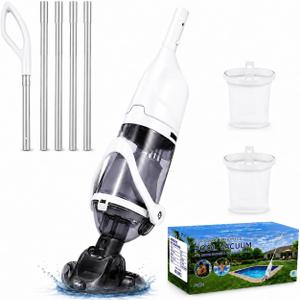 2026 Upgraded Cordless Handheld Pool Vacuum for Above Ground Pool, Rechargeable Small Pool Vacuum with Telescopic Pole, 60 Min Runtime, 14.1 GPM Suction, for Hot Tubs & Spas, Frost