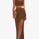 Women's Knit 2 Piece Dress Cami Crop Top High Side Slit Bodycon Long Skirt Set Size XL