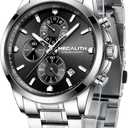 MEGALITH Wrist Watches for Men Luxury: Dress Silver Stainless Steel Chronograph Watch Waterproof - Gift for Husband Father at Birthday Anniversary