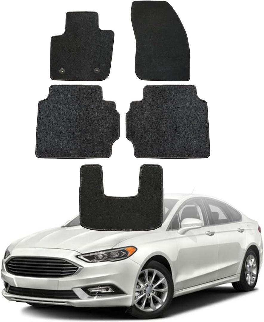 Mythoria Custom Fit Car Floor Mats Fit for Ford Fusion 2013 2014 2015 2016 2017 2018 2019 2020, Waterproof Velour Carpet Full Set, All-Weather Protection with Anti-Skid Retaining Buckle, Black