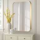 FARMER 20x30 Inch Gold Bathroom Mirrors for Wall, Brushed Brass Bathroom Vanity Mirror with Rounded Edge, Metal Framed Rectangle Mirrors for Bathroom or Living Rooms, Hangs Horizontally or Vertically (30"L x 20"W)