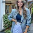 Happy Sailed Tweed Blazers Jackets for Women Business Casual Outfits Lapel Collar Open Front Double Breasted Blazer Professional Attire Work Suits Fashion 2025 Sky Blue XL (Blue, XL)