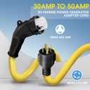 15FT NEMA L14-30P to SS2-50R RV Marine Power Generator Adapter Cord, 30A 4 Prong Locking Generator L14-30P Male to 50A Marine Shore Power SS2-50R Female with 135° Elbow Grip Handle LED Power Indicator