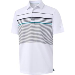 M MAELREG Golf Shirts for Men Short Sleeve Regular Fit Moisture Wicking Performance Casual Striped Print Mens Polo Shirts (XL)