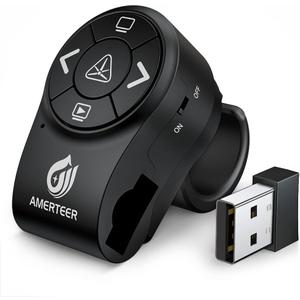 AMERTEER Wireless Presentation clicker for PowerPoint Presentations, RF 2.4GHz Finger Ring Remote, PPT Slides Clicker Pen Rechargeable