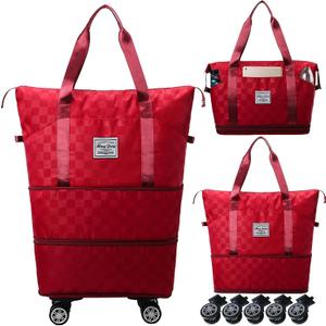 Expandable Foldable Duffel Bag Suitcases,Detachable Rolling Wheels,Rolling Duffle Bag with Wheels,Suitcase with Wheel,Carry on Luggage,Gift for Men Women Lightweight Suitcases (Red)