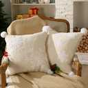 Tufted Snowflake Throw Pillow Covers Set of 2, 18x18 Inch Cream Neutral Winter Cushion Covers with Pom Poms, Cozy Rustic Modern Christmas Farmhouse Sofa Couch Bed Decor