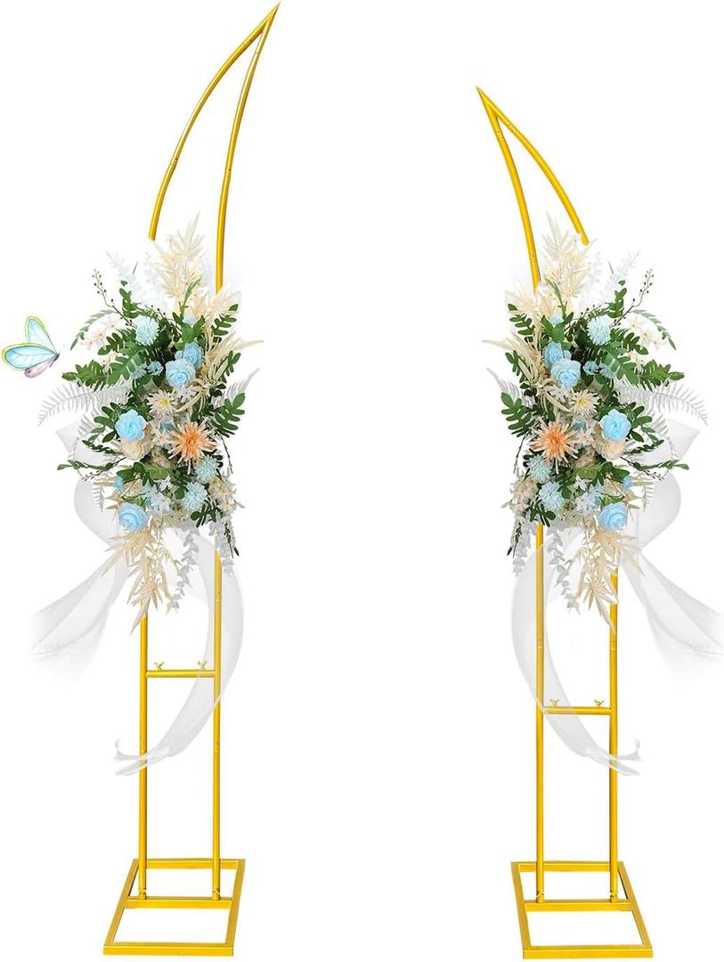 Gold Curved Wedding Arch Backdrop Stand, Half Moon Arch Balloon Stand for Wedding Party Baby Shower Birthday Ceremony Christmas Decoration (6.2FT&7.8FT)