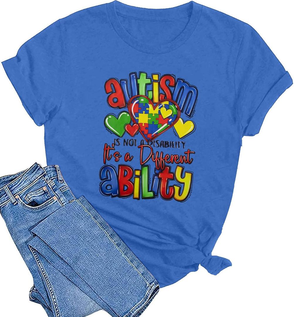 Autism Awareness Shirt Women Autism Shirts Autism Support Tops in April Blue Autism Mom Clothes Special Education Tees (Blue, S)