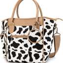 Diaper Bag Tote Baby Changing Bag Portable Waterproof Splashproof and Large Capacity with Shoulder StrapCow White