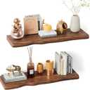 Solid Wood Live Edge Floating Shelves Set of 2 24" Rustic Wall Shelf with Hidden Bracket System, Wall Mounted Shelves for Bathroom, Kitchen, Living Room, Bedroom (Classic Walnut)
