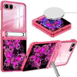 Hekodonk for Galaxy Z Flip 7 Case,[Compatible with MagSafe][Glow in The Dark][Front Screen Protector][Stand][Hinge Protection],Slim Fit for Women Girls for Samsung Galaxy Z Flip 7,Pink