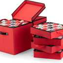 ZOBER Christmas Ornament Storage Box - Stores 128 3" Ornaments with Individual Trays - Tear Proof 600D Oxford Fabric - ornament organizer storage box, Durable Christmas Containers Holder - Red