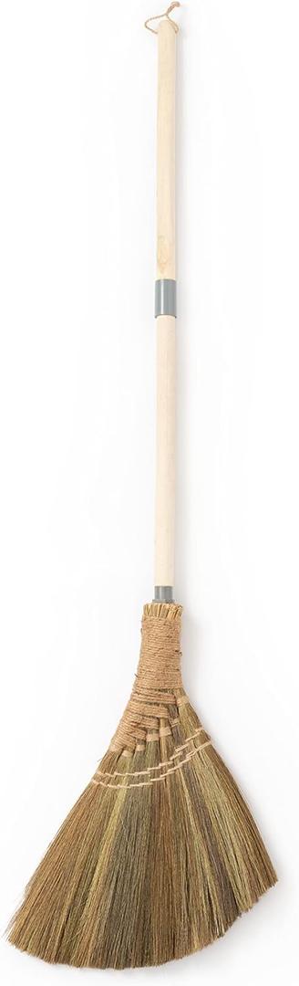 BMart Home Natural Whisk Broom  Vietnamese Straw Soft Broom for Indoor-Outdoor Cleaning, Yard, Sofa, Car Hood, Decoration, 54.72-Inch Long (Natural Handle)