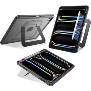 Case for iPad Pro 13 inch 2024 (M4), Ultra Stable Stand with Built-in Pencil Holder, Slim Frosted Protective Cover with Multi-Angle Kickstand,Duty Shockproof Case for iPad Pro 13, Black