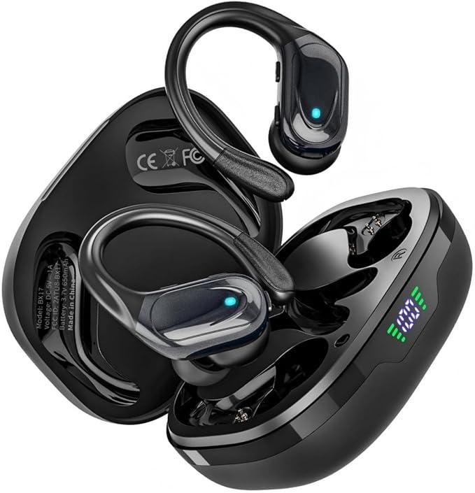 HAOYUYAN Sports Bluetooth Headphones, 80Hrs Playtime Wireless Earbuds with LED Power Display, IPX7 Waterproof Earphones for Workout/Running, Noise Canceling Headset Ear Buds